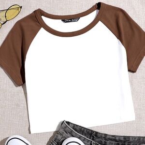Brown and white baseball shirt/baby tee